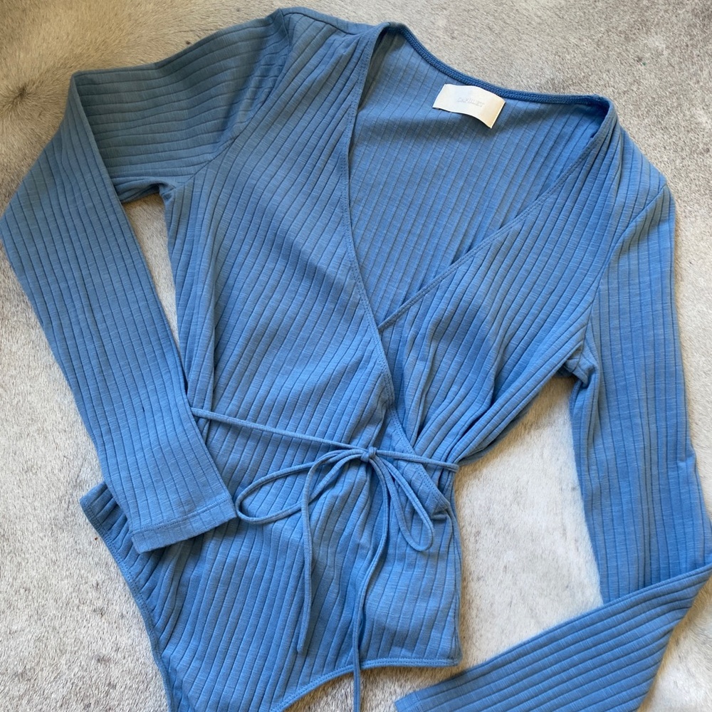 CAPULET dusty blue wrap bodysuit